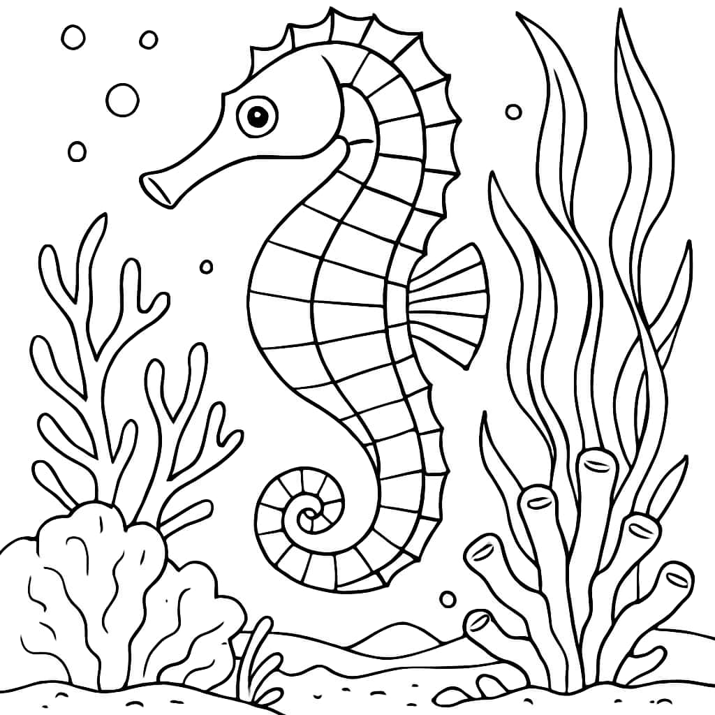 Ocean Animals Coloring Pages - Sea Horse Garden