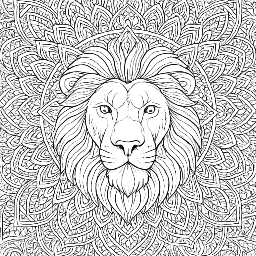 Lion Coloring Pages – Intricate Mandala Art for Adults
