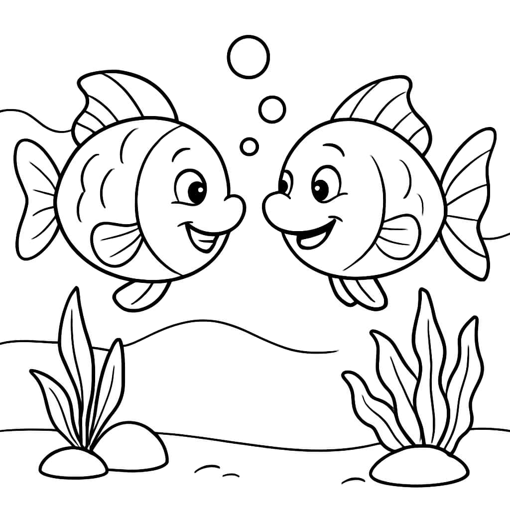 Fish Coloring Pages - Cartoon Fish Friends Coloring Page