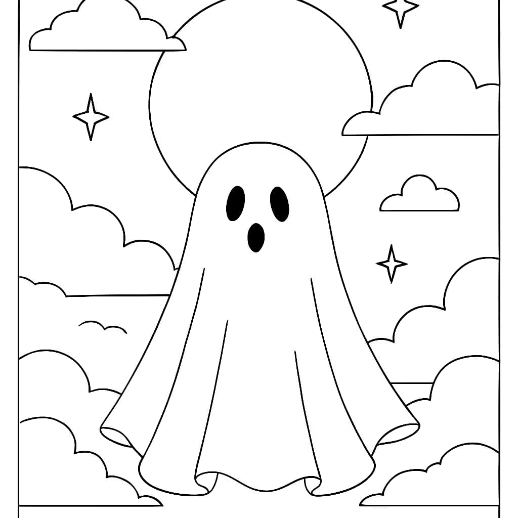Ghost Coloring Pages – Ghost Under the Moon Printable