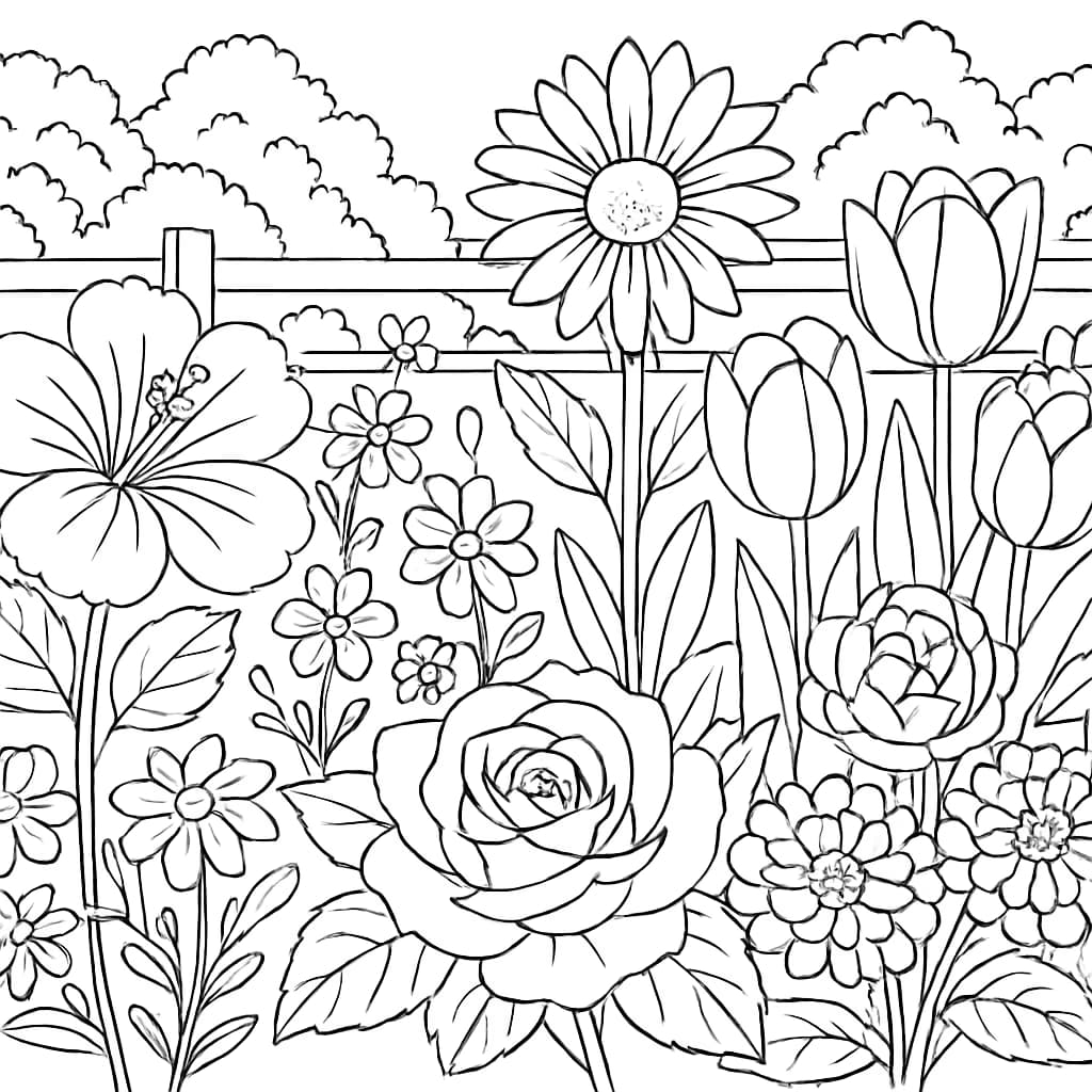 花卉涂色页 - 花园复杂花朵涂色页推荐