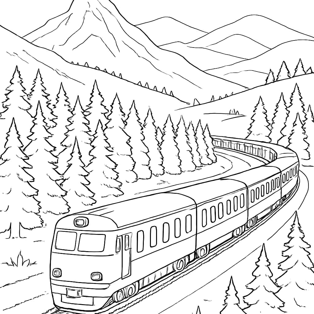 Train Coloring Pages – Mountain Train Journey for Teens