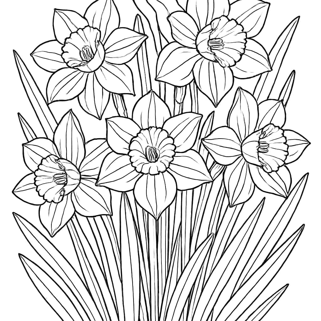 March Coloring Pages - Daffodil Bouquet Printable for Adults