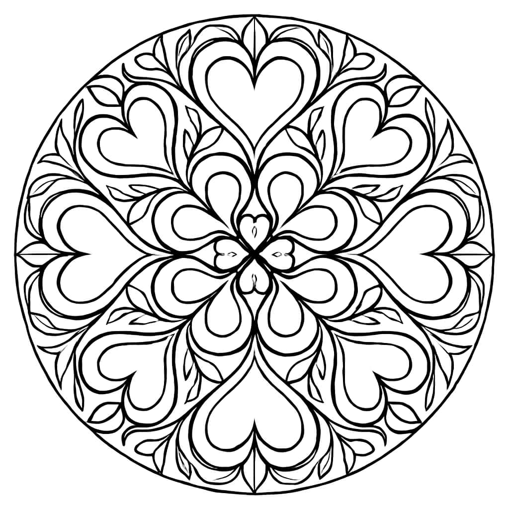 Heart Coloring Pages - Mandala Pattern for Adults