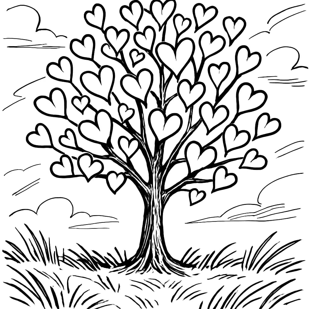 Heart Coloring Pages – Heart Tree Scene for Teens