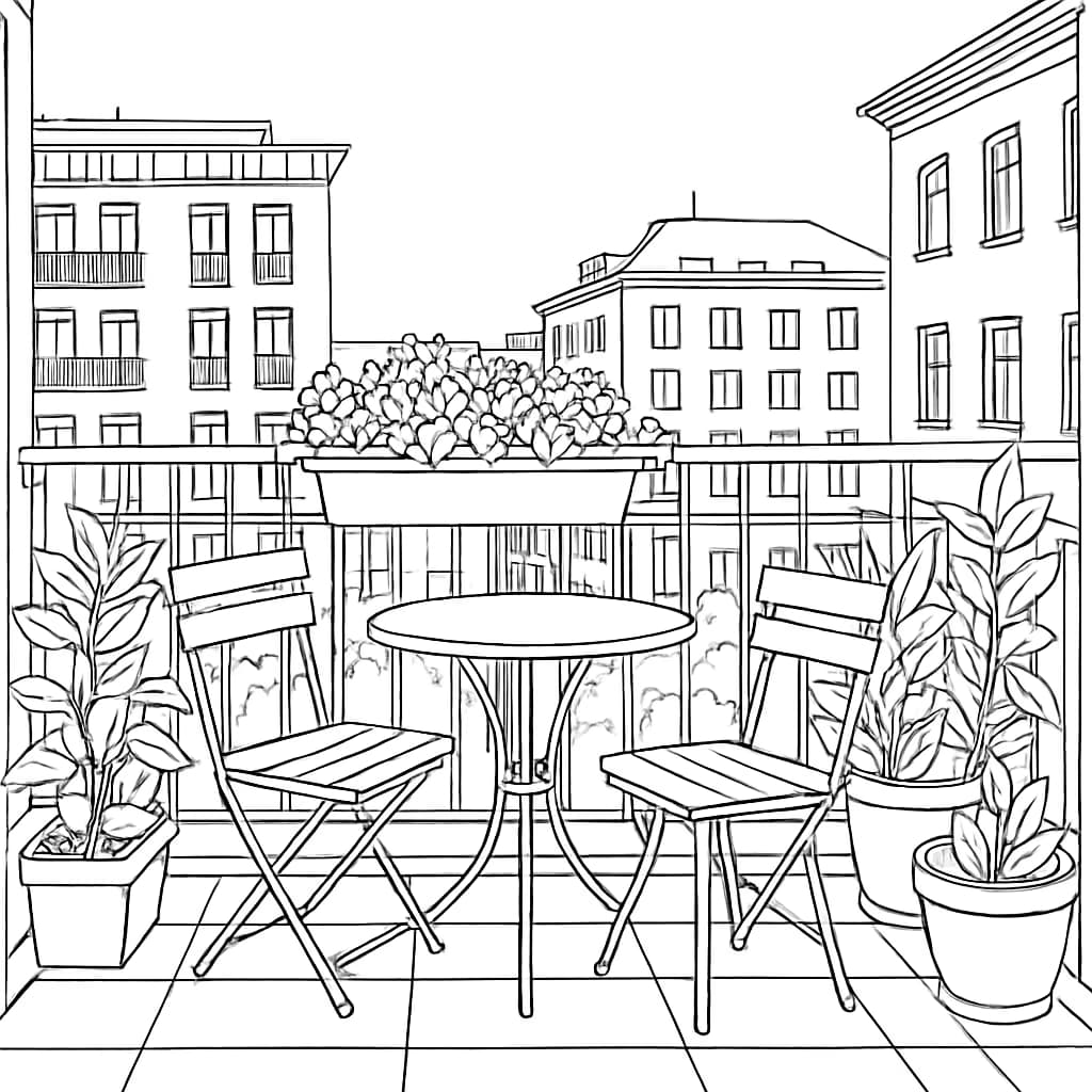 Pages de coloriage esthétiques – Balcon urbain