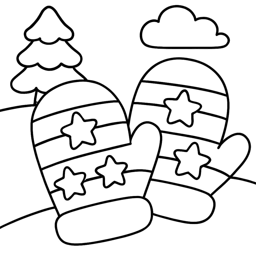 Pages de coloriage d'hiver : Paire de moufles