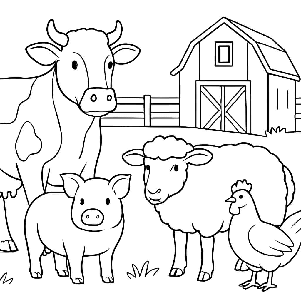 Farm Coloring Pages - Group of Farm Animals Printable