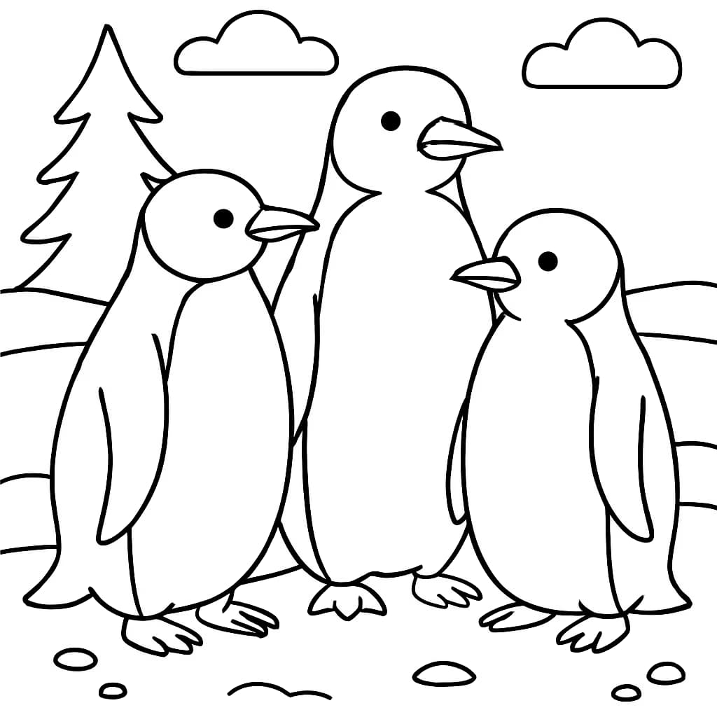 企鵝涂色頁 | 企鵝家庭兒童涂色圖