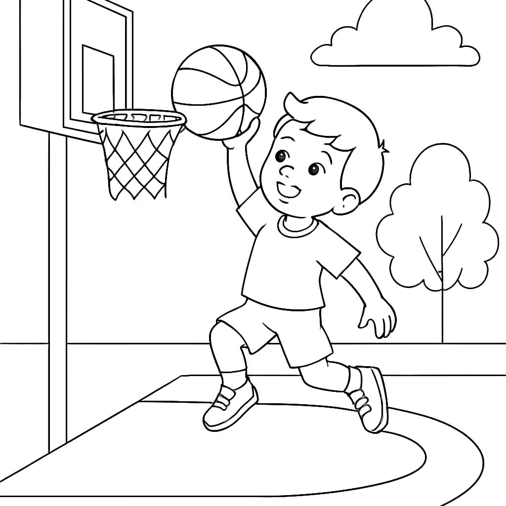 Basketball Coloring Pages for Kids – Kid Dunking Basketball