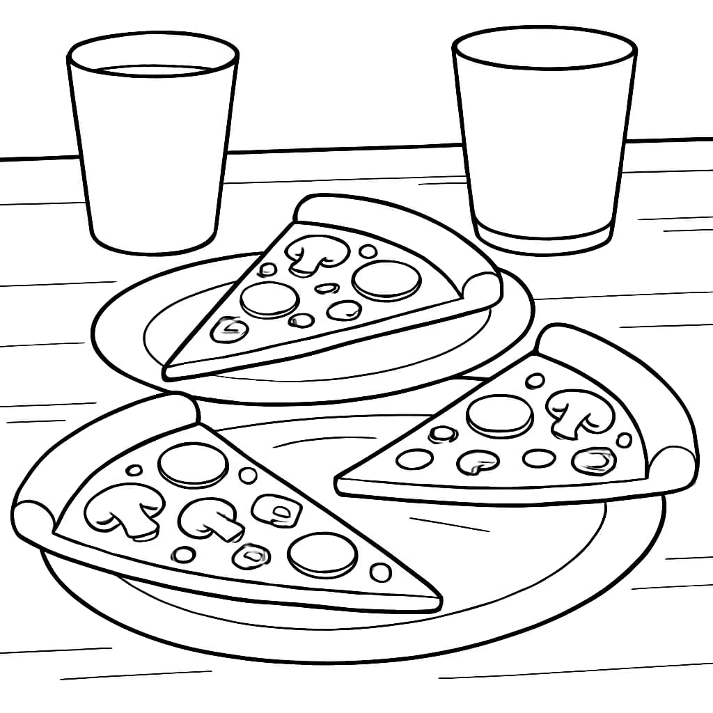 Pizza Coloring Pages - Pizza Party Table Printable for Kids