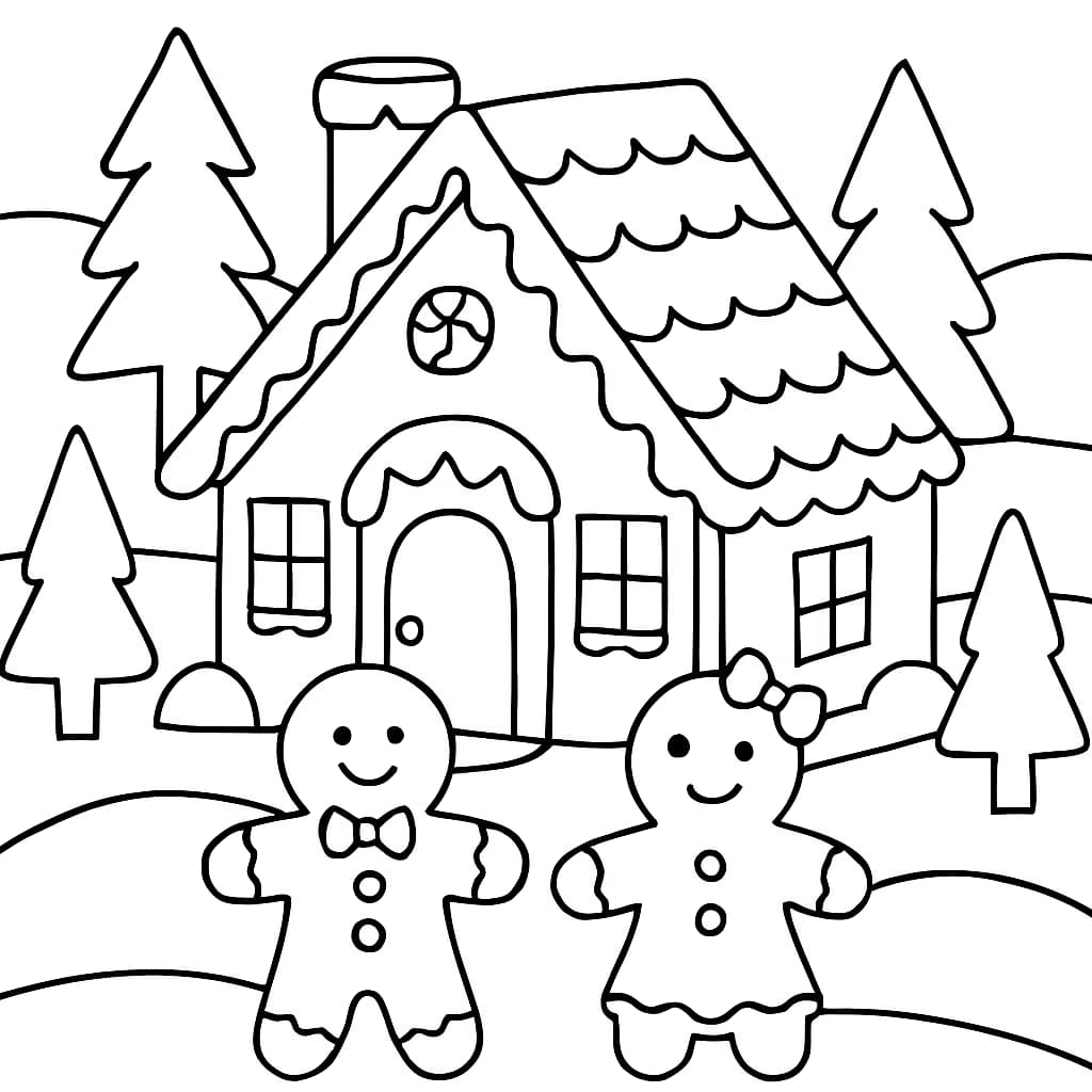 Gingerbread House Coloring Pages – Gingerbread House and Family