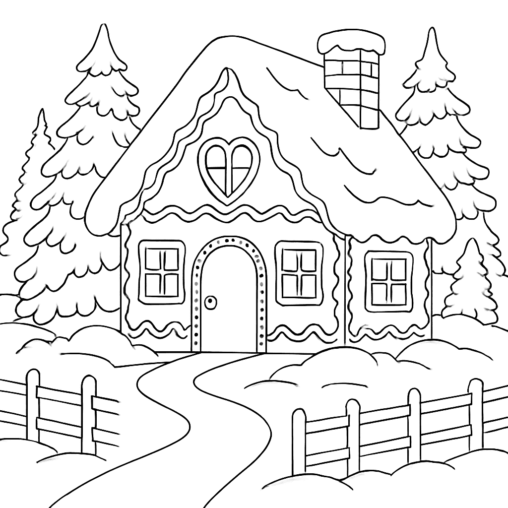 Gingerbread House Coloring Pages - Gingerbread House in Snow Scene