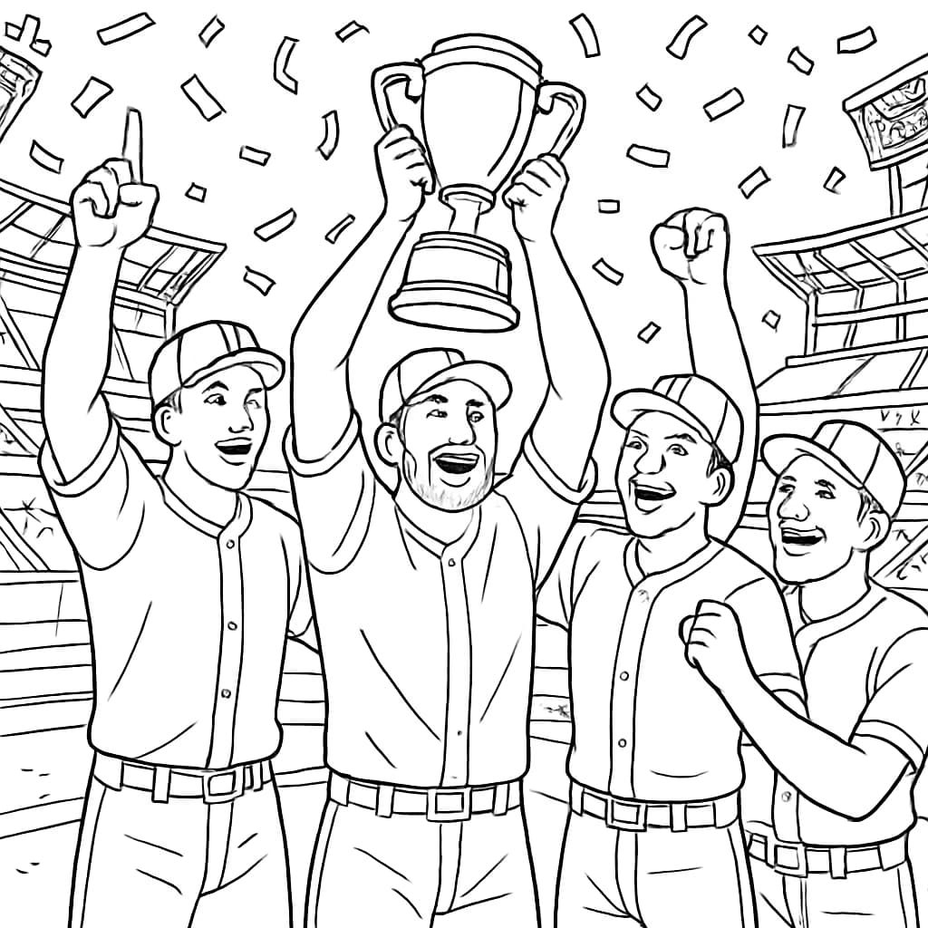 棒球涂色页:奖杯庆祝场景