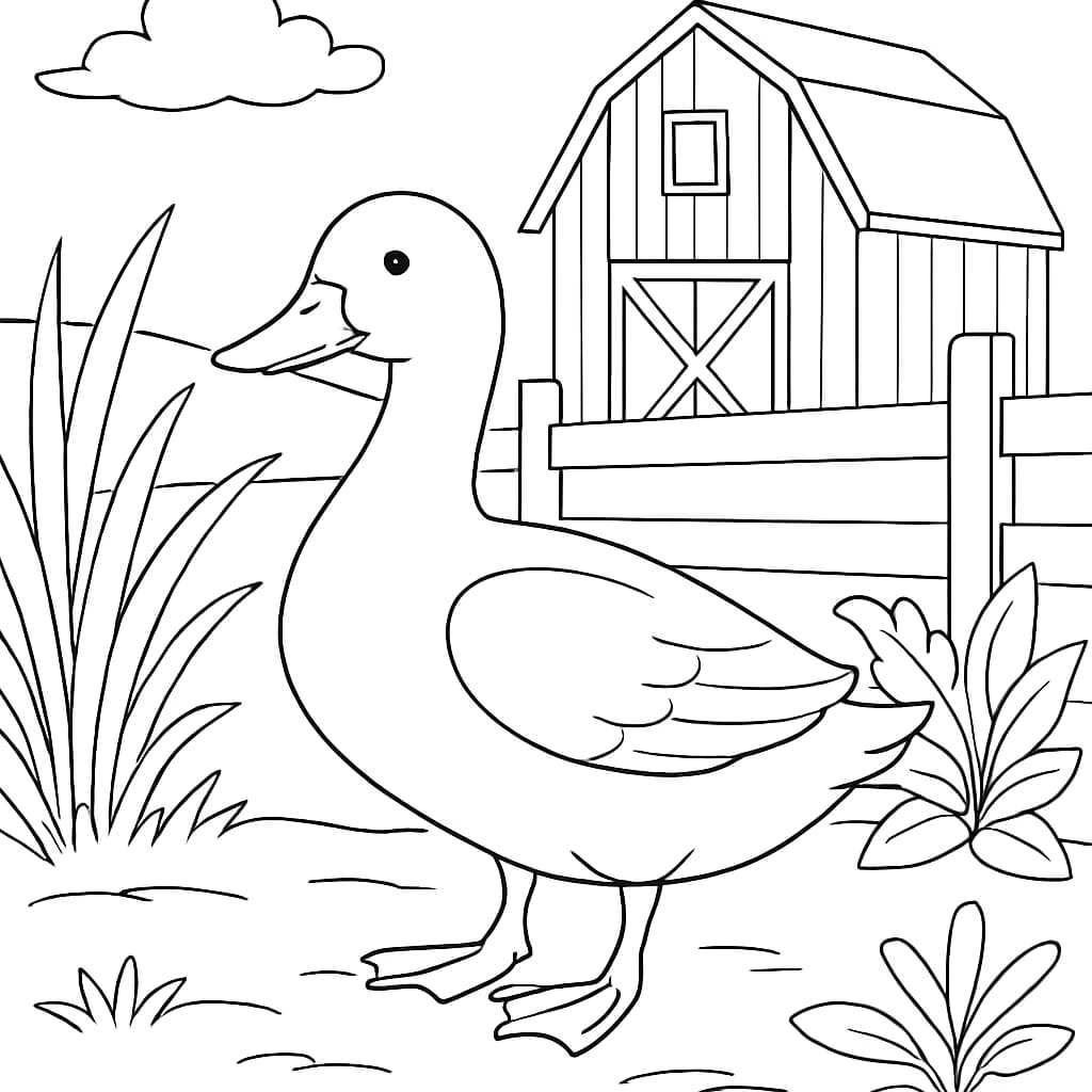 Duck Coloring Pages – Duck in Farm Yard Scene Printable for Teens