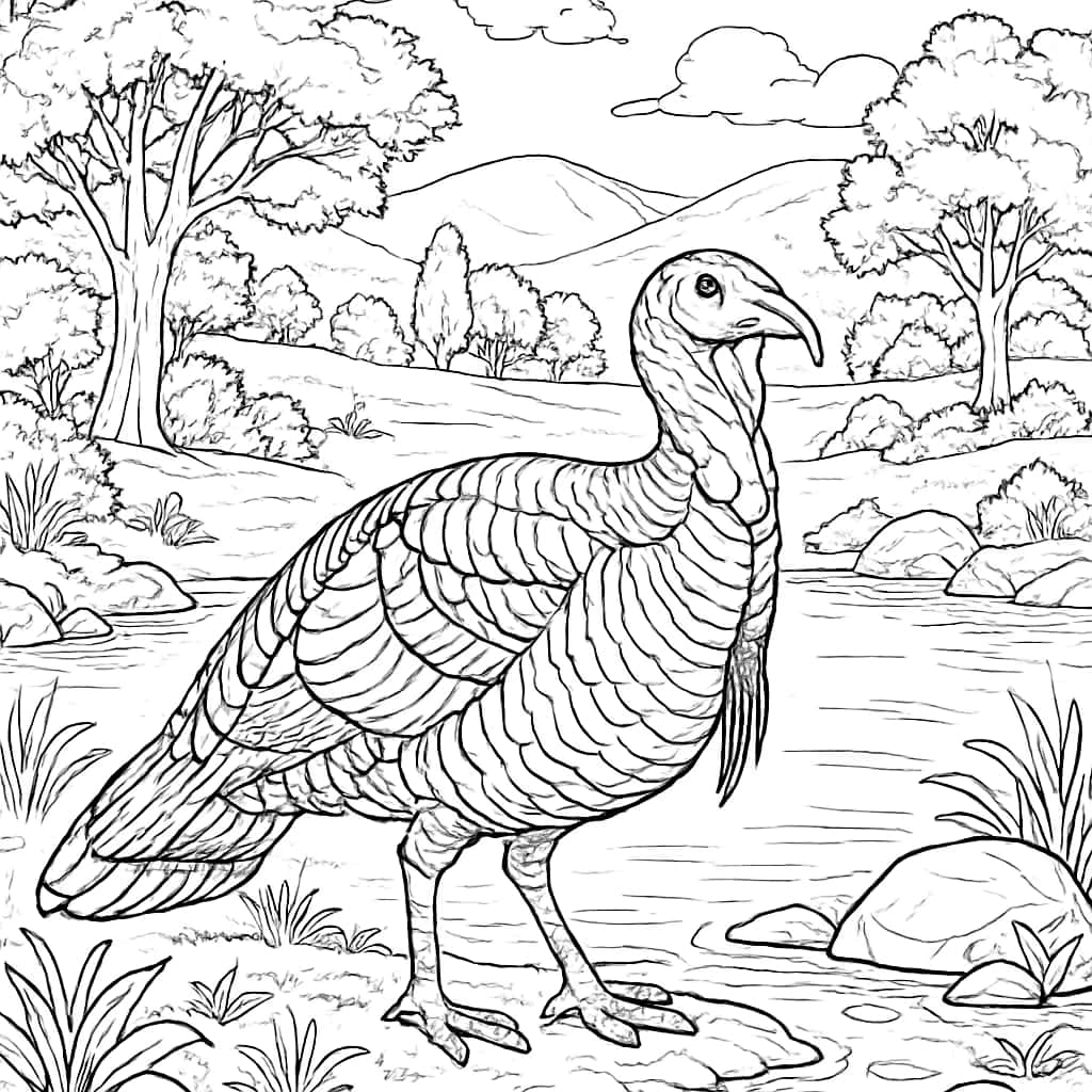 火雞涂色頁|野生火雞風景成人複雜填色