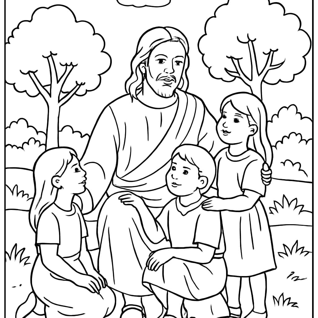 Jesus 涂色页|青少年適用|耶穌與孩子主題