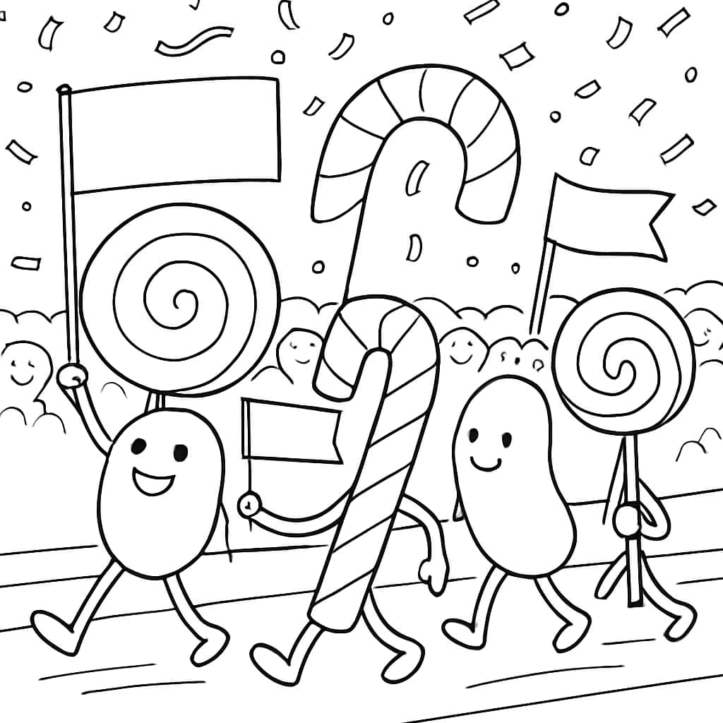 Pages de coloriage de bonbons - Parade sucrée