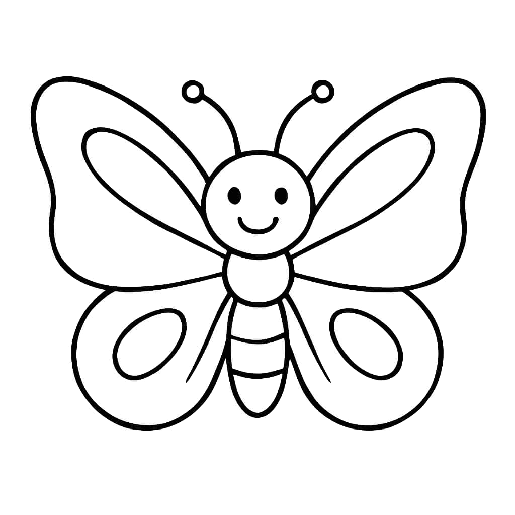 昆虫涂色页 - 可爱蝴蝶简笔画适合幼儿打印