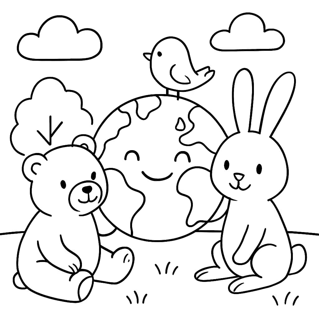 地球日涂色页:動物好朋友