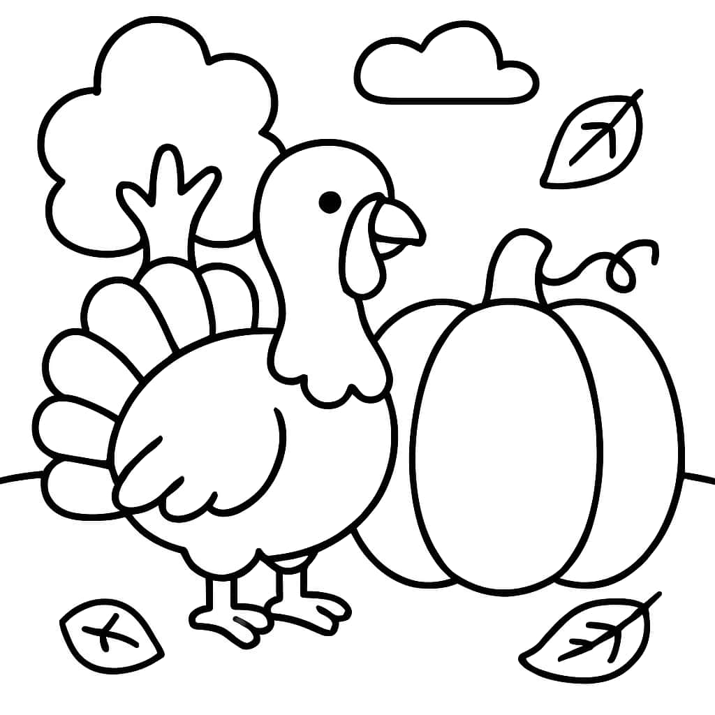 火雞涂色頁|感恩節火雞與南瓜主題兒童涂色紙