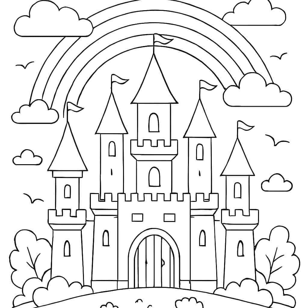 Página para Colorir Castelo Arco-Íris