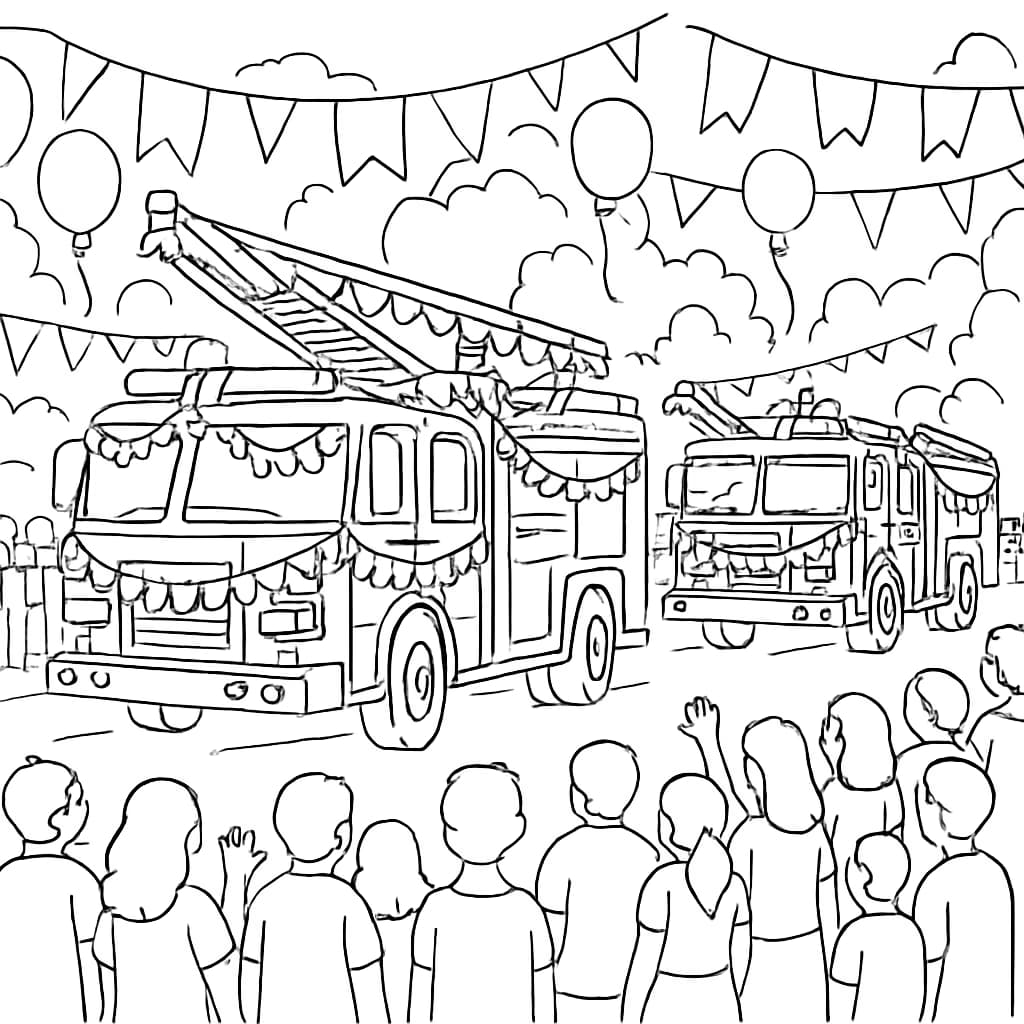 消防車ぬりえページ|消防車パレード