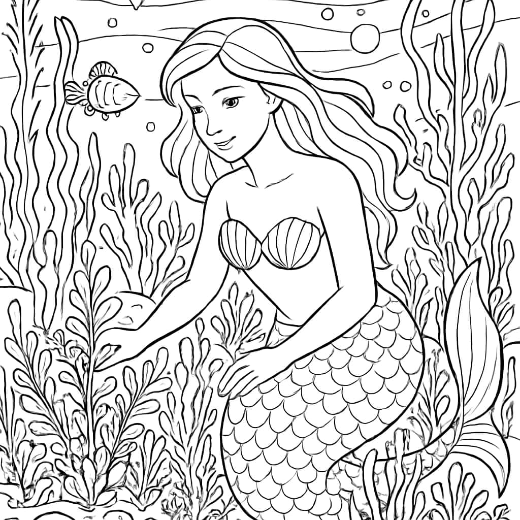 美人魚涂色頁:花園場景