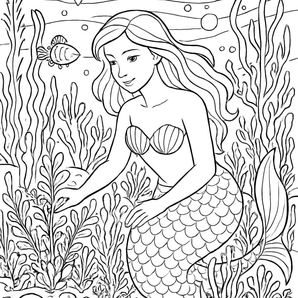 美人魚涂色頁:花園場景