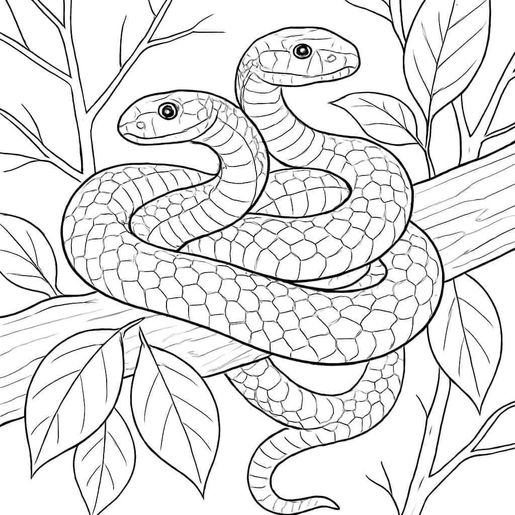 Snake Coloring Pages - Snakes on Tree Branch Printable for Teens