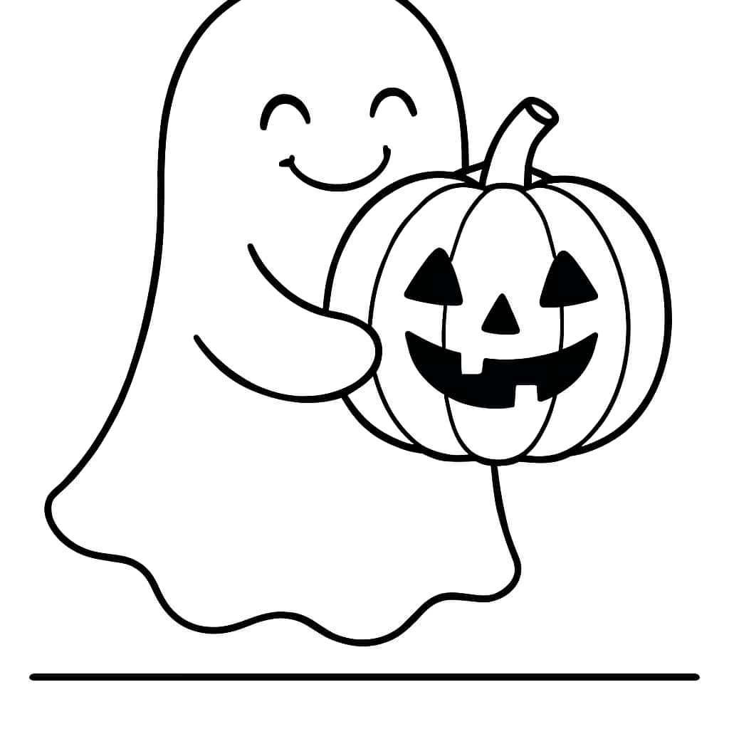 Ghost Coloring Pages - Ghost with Pumpkin Printable for Toddlers