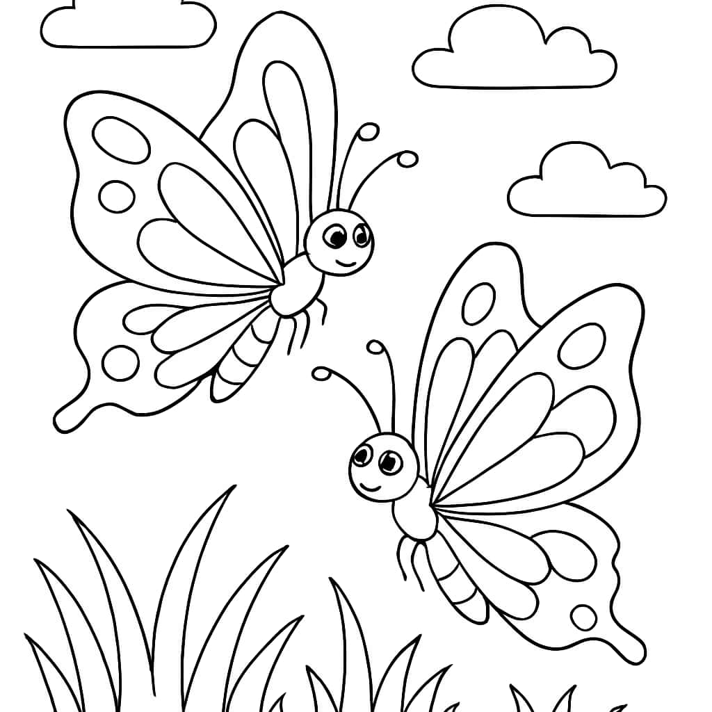 蝴蝶涂色頁:雙蝶空中飛舞繪本