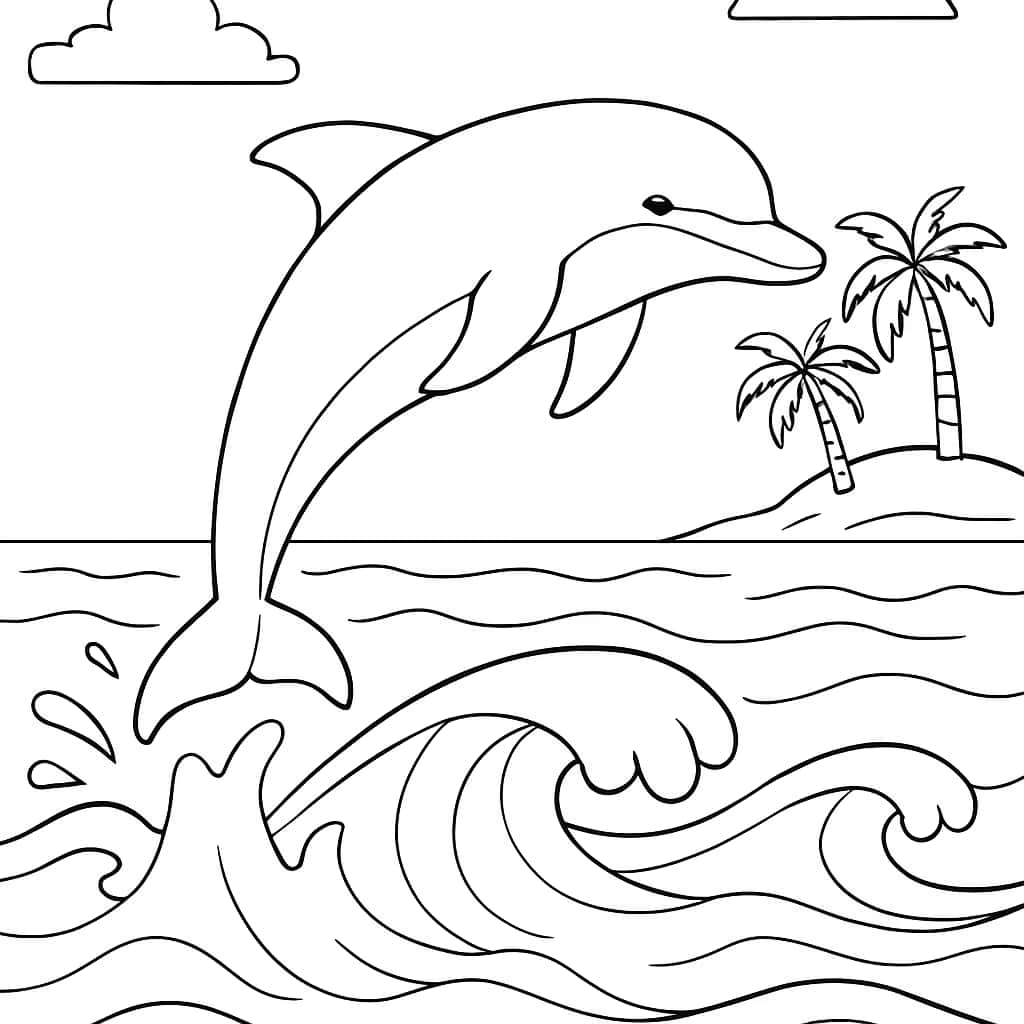 Hawaii 涂色页:夏威夷海豚跳跃涂色页