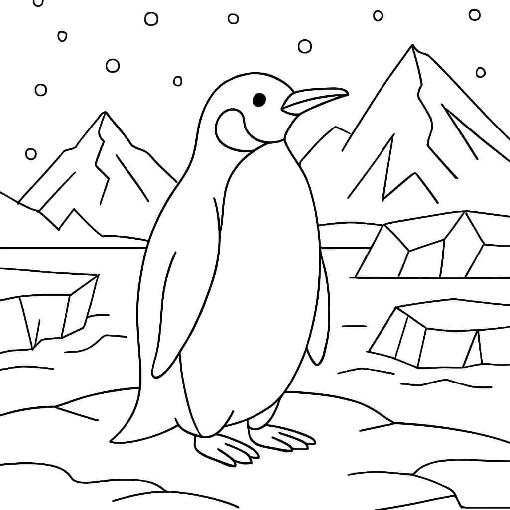 企鵝涂色頁|冬日場景塗鴉,適合青少年