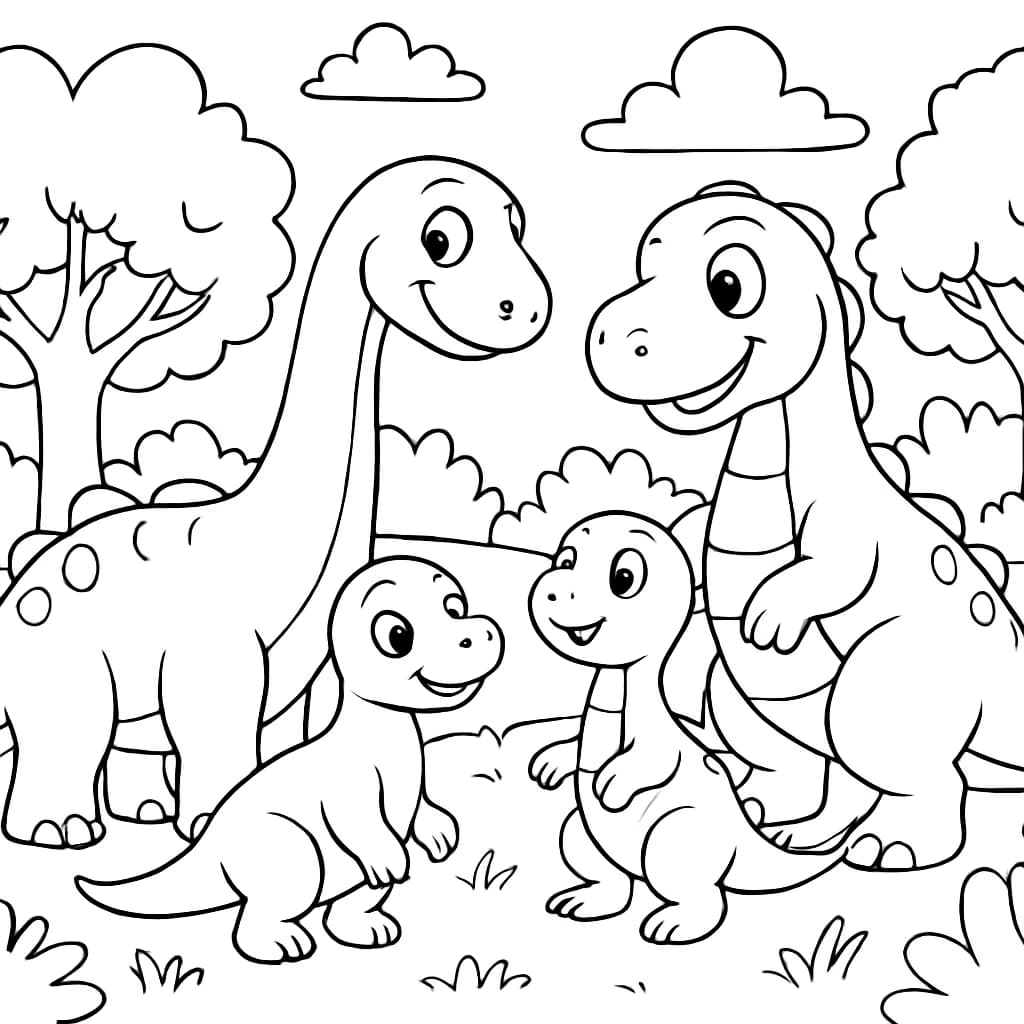 恐龙涂色页|恐龙家族草地场景打印版