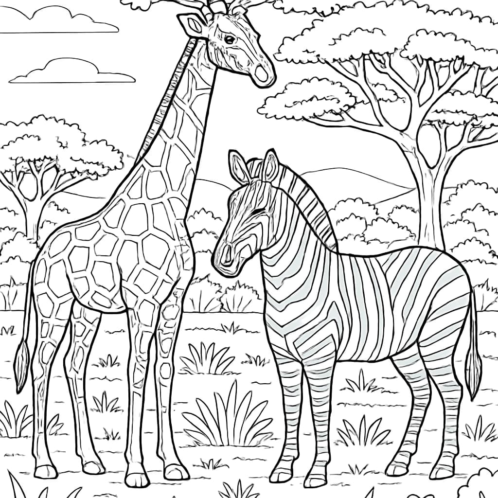 キリンぬりえページ|キリンとシマウマのともだち