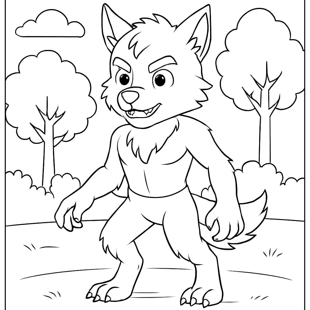 Werewolf Coloring Pages – Young Werewolf in Forest