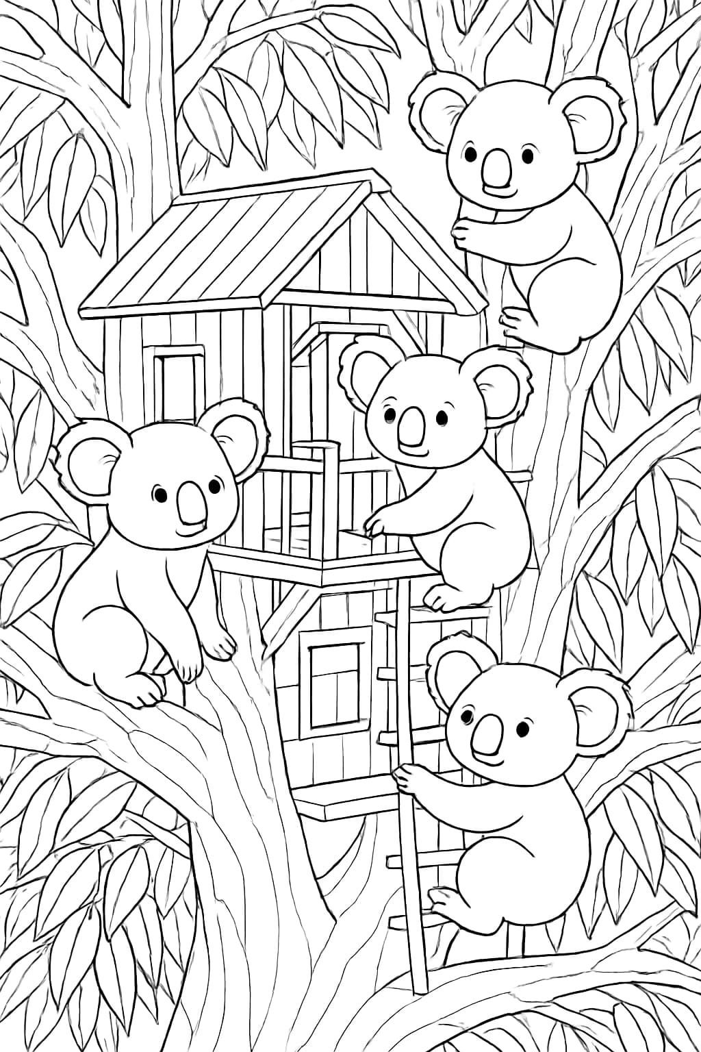 Koala Coloring Pages – Koala Treehouse Adventure for Adults