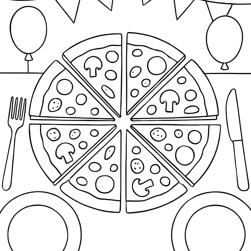 Math Coloring Pages - Fraction Pizza Party Coloring Page