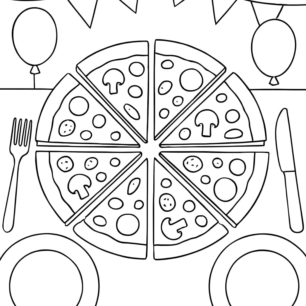Math Coloring Pages – Fraction Pizza Party Coloring Page