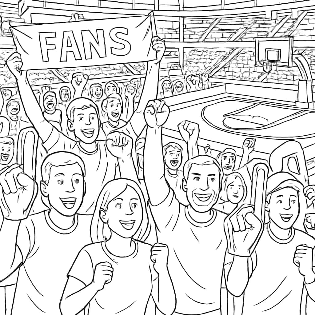 Basketball Coloring Pages - Fans Cheering in the Stands