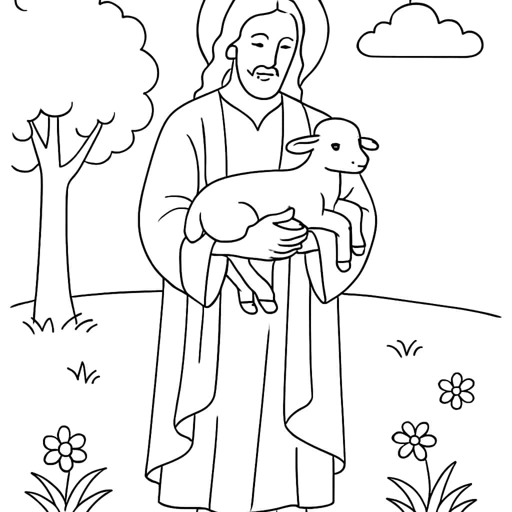 Jesus coloring pages - Pagina da colorare di Gesù con un agnello