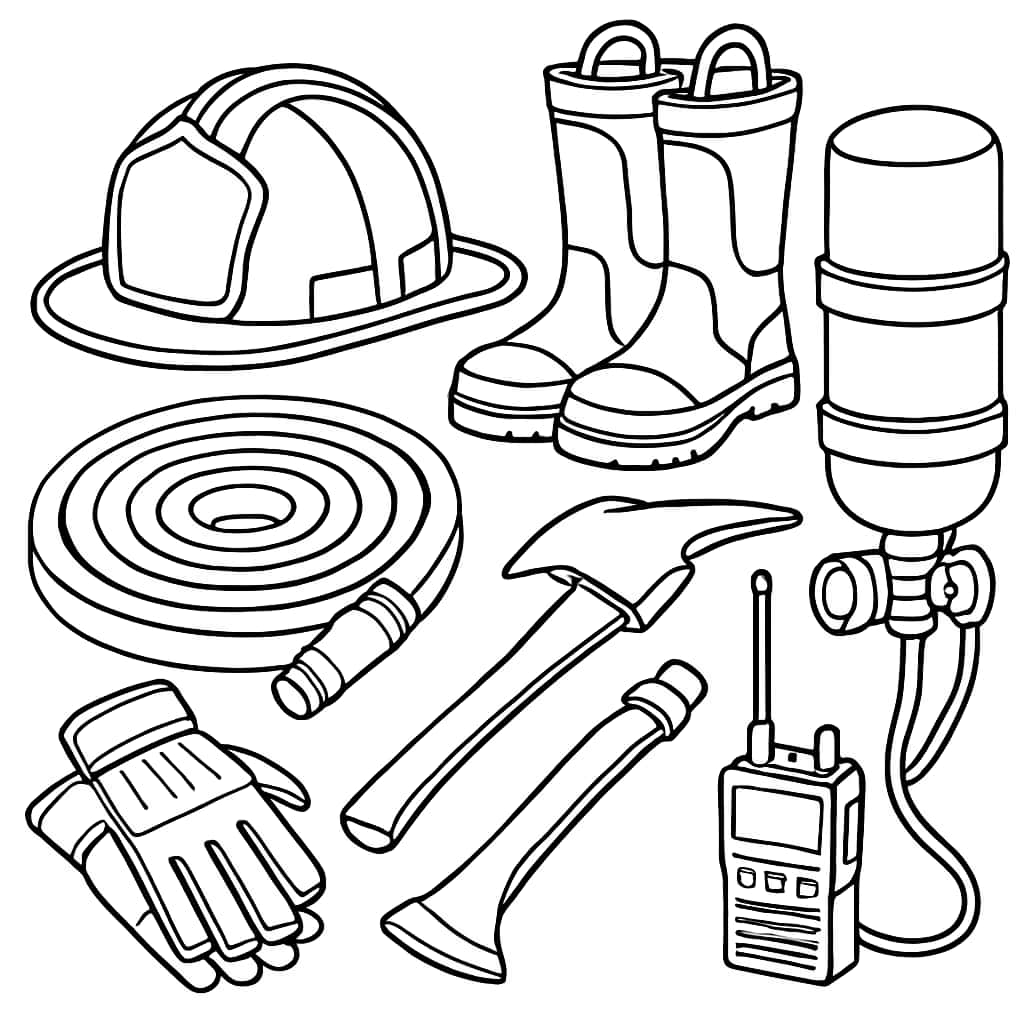消防员涂色页 - 装备布局涂色图