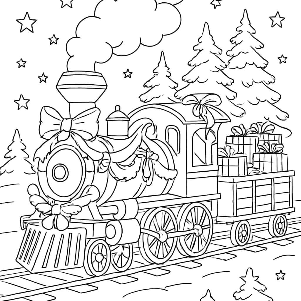 Holiday Express Train Coloring Pages - Festive Train Coloring Sheets