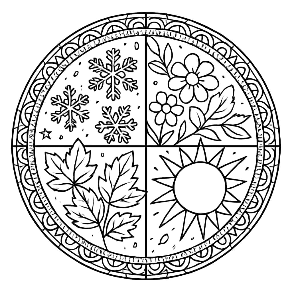 Мандала раскраски — круг сезонов