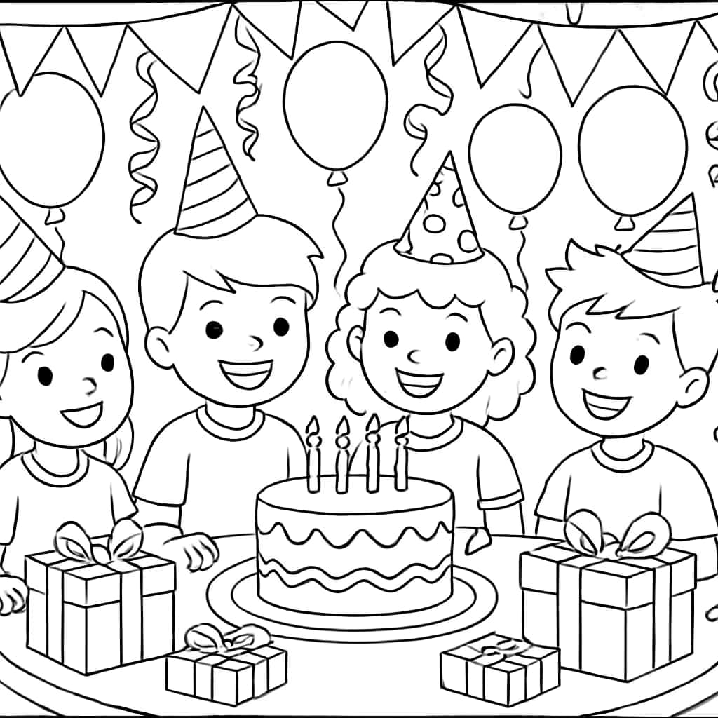 Kindergarten Coloring Pages - Birthday Party Scene