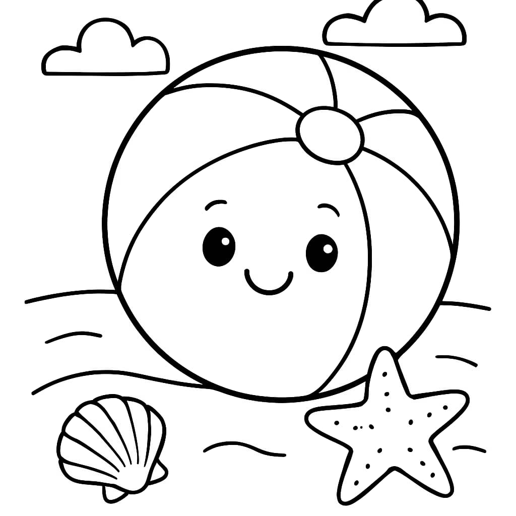 夏日涂色页|沙滩球线稿儿童专属打印页
