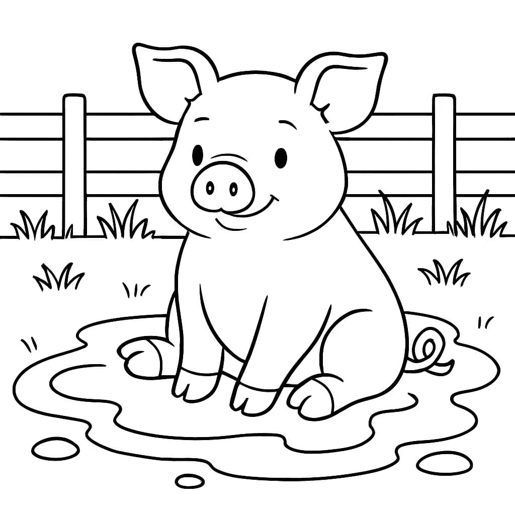 Farm Coloring Pages – Pig in Mud Coloring Page for Kids