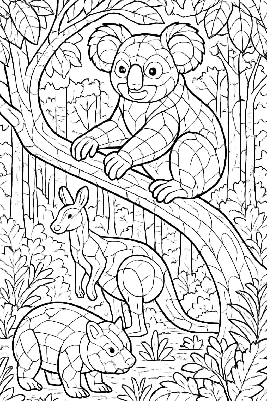 Koala Coloring Pages – Koala and Forest Animals Coloring Page