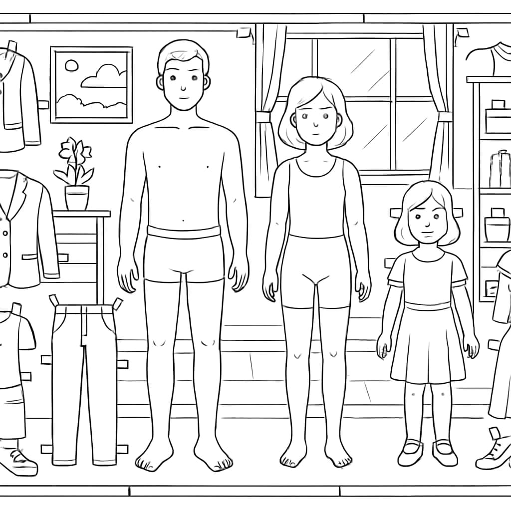 Paper Dolls Coloring Pages – Family Set for Teens & Adults